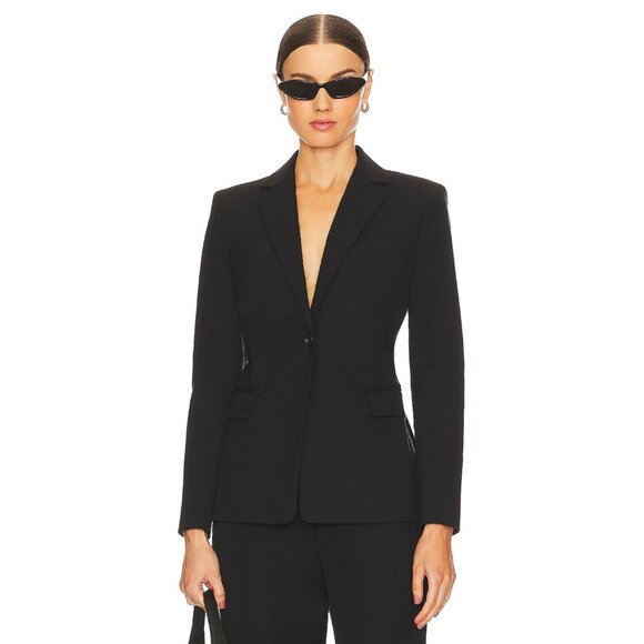 Theory Sculpt Blazer Womens Size 8 Black Bi Stretch One Button Padded Shoulders